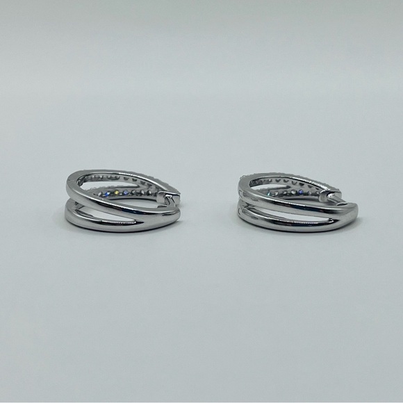 0.50 CT Brilliant Lab Diamond Double Row Hoop Earrings Sterling Silver - Picture 5 of 6